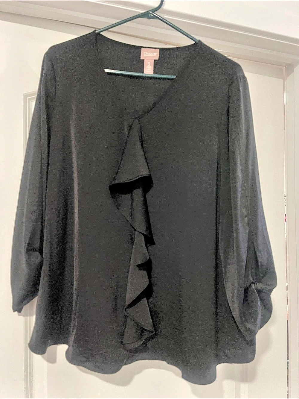 Chico's Black Long Sleeve Ruffle Blouse Like New